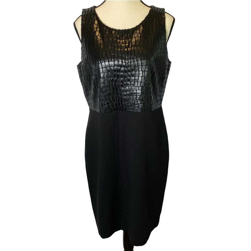 Anne Klein Women's Size 8 Black Faux Leather Snake Reptile‎ Skin Sheath Dress